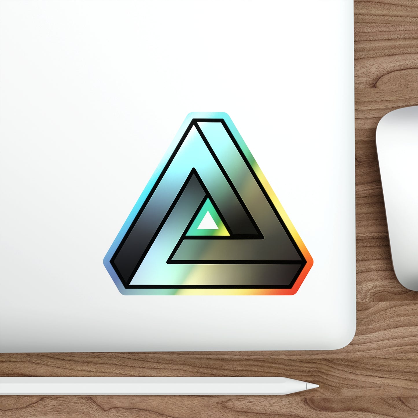 Penrose Triangle Sticker - Greyscale Optical Illusion Cyberpunk Vaporwave Decal for Laptop or Sketchbook
