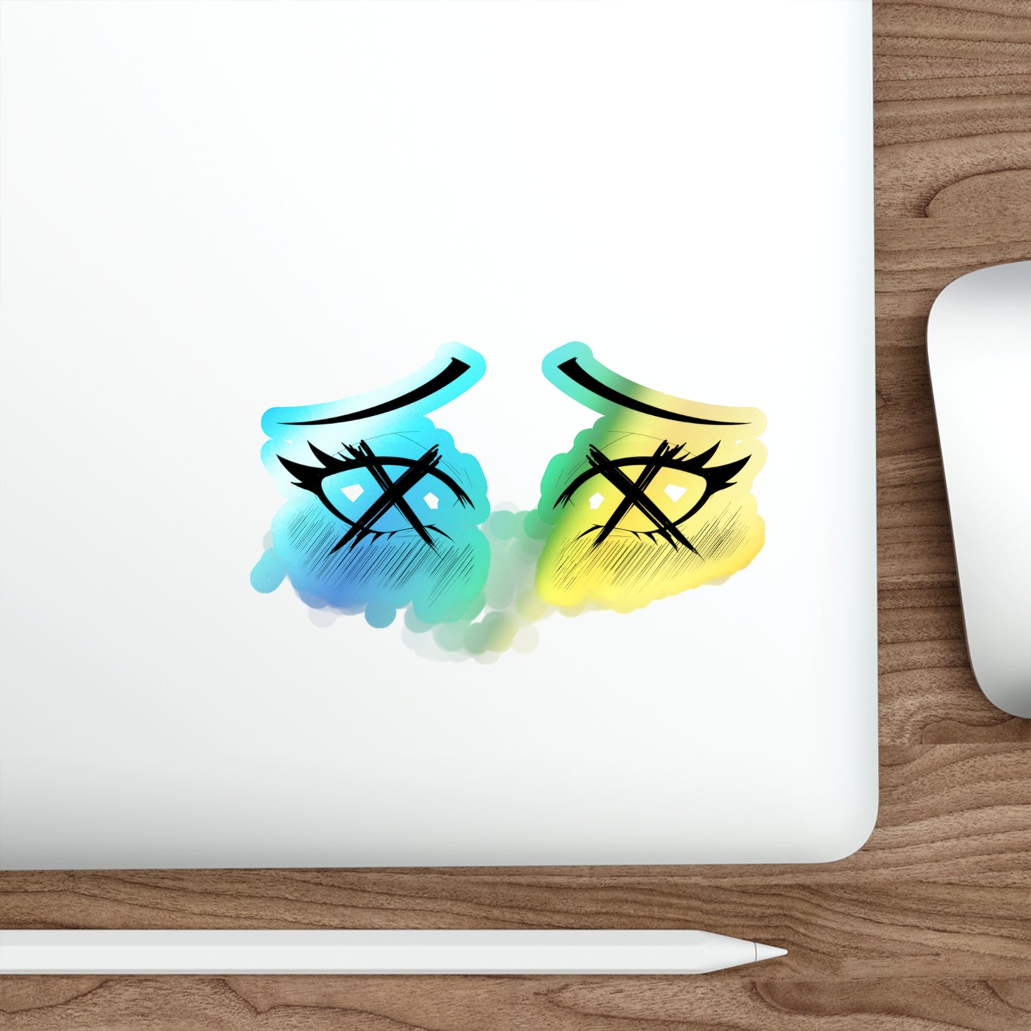 Ahegao X out Eyes Holographic Sticker – Anime Face Expression Decal for Laptop, Water Bottle, Journal, or Car