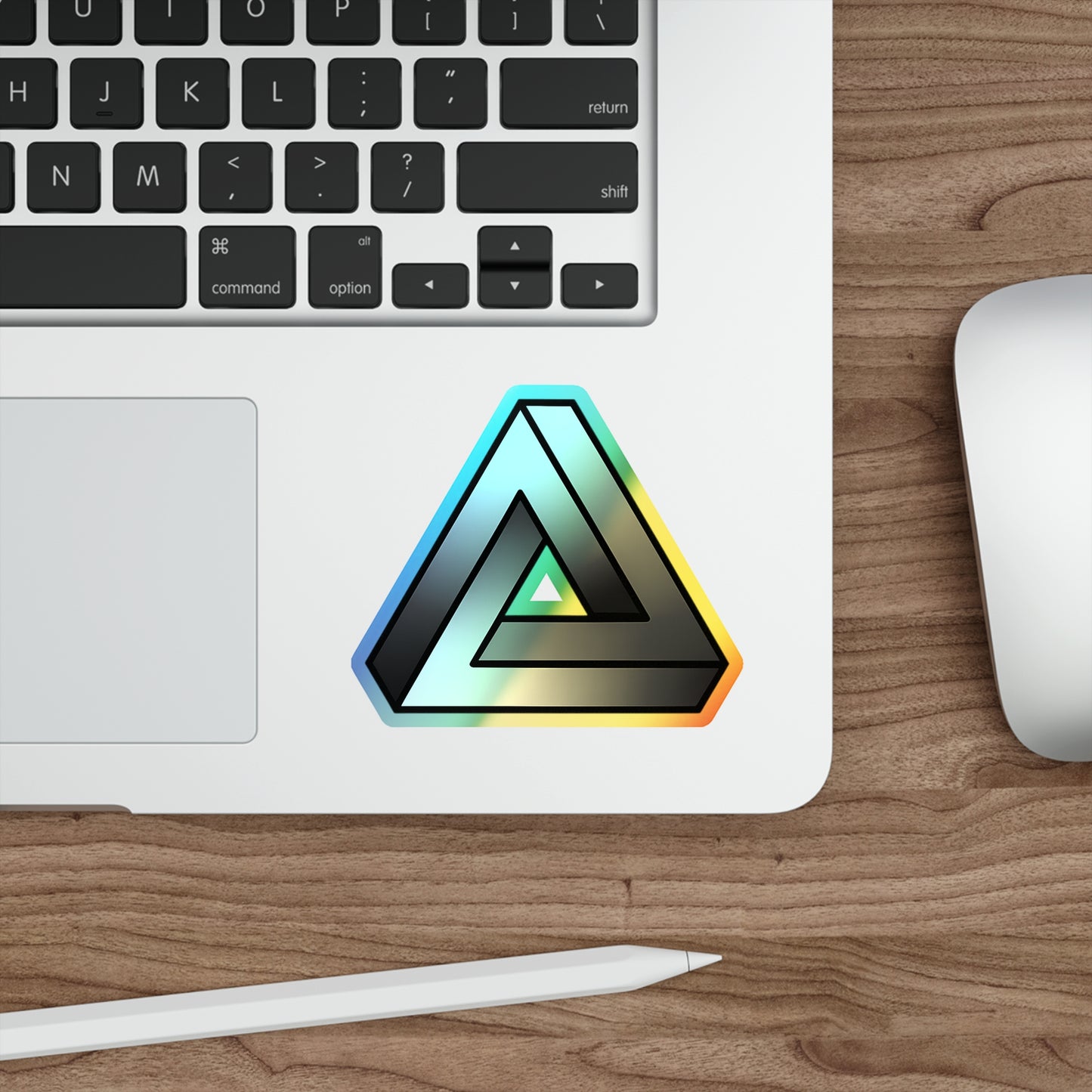 Penrose Triangle Sticker - Greyscale Optical Illusion Cyberpunk Vaporwave Decal for Laptop or Sketchbook