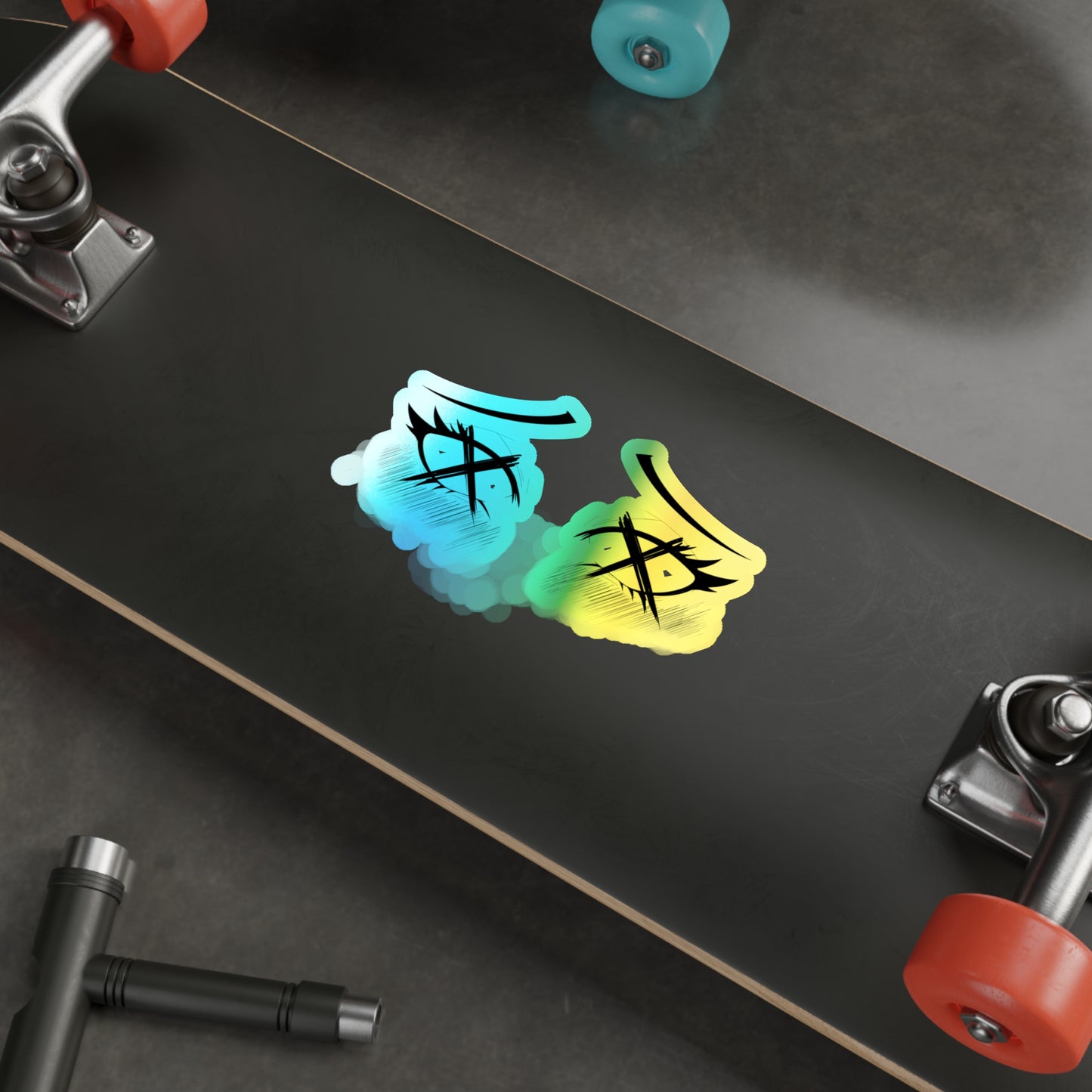Ahegao X out Eyes Holographic Sticker – Anime Face Expression Decal for Laptop, Water Bottle, Journal, or Car