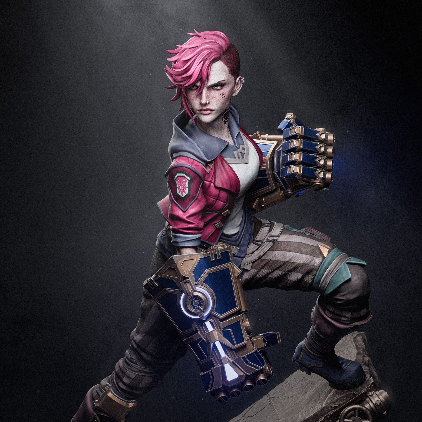 Vi style Hextech Brawler Girl resin kit – Unpainted 3D Printed Model kit