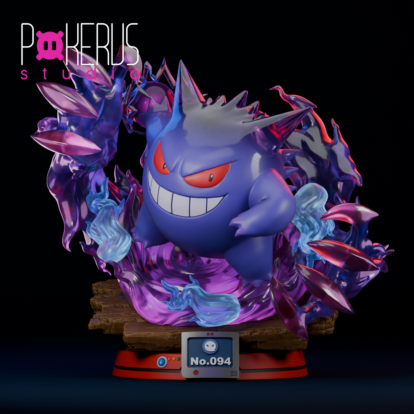 Unpainted resin Gengar statue kit by Pokérus Studio, posed mid-attack casting a Shadow Ball.