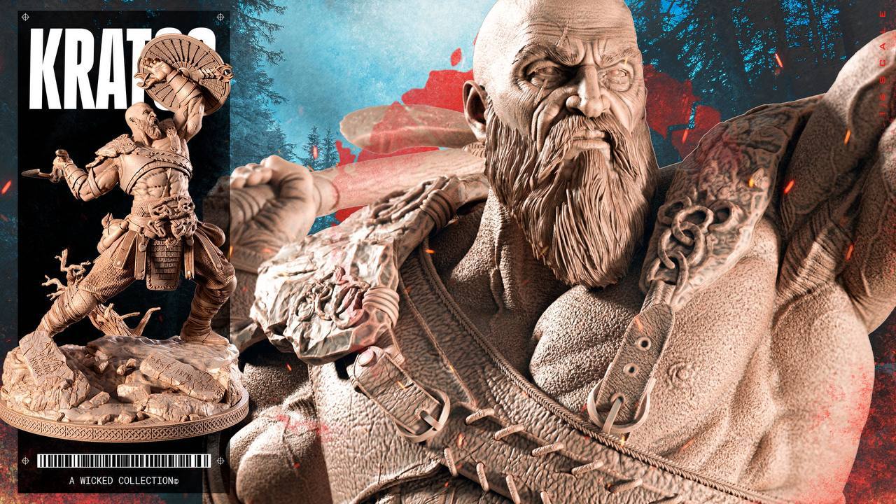 Detailed Kratos face sculpt – unpainted resin model from God of War