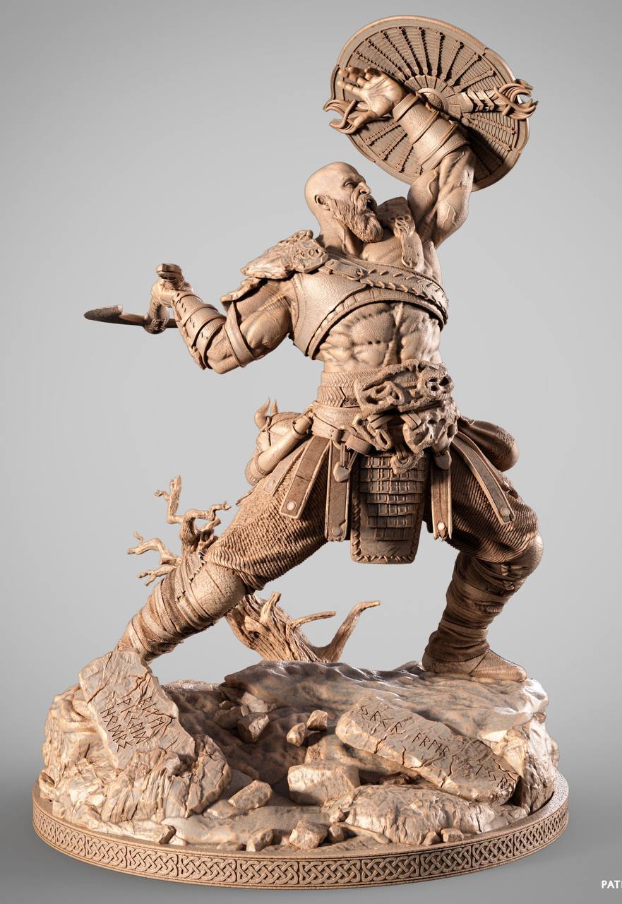 Unpainted Kratos resin figure kit front view – God of War model for collectors