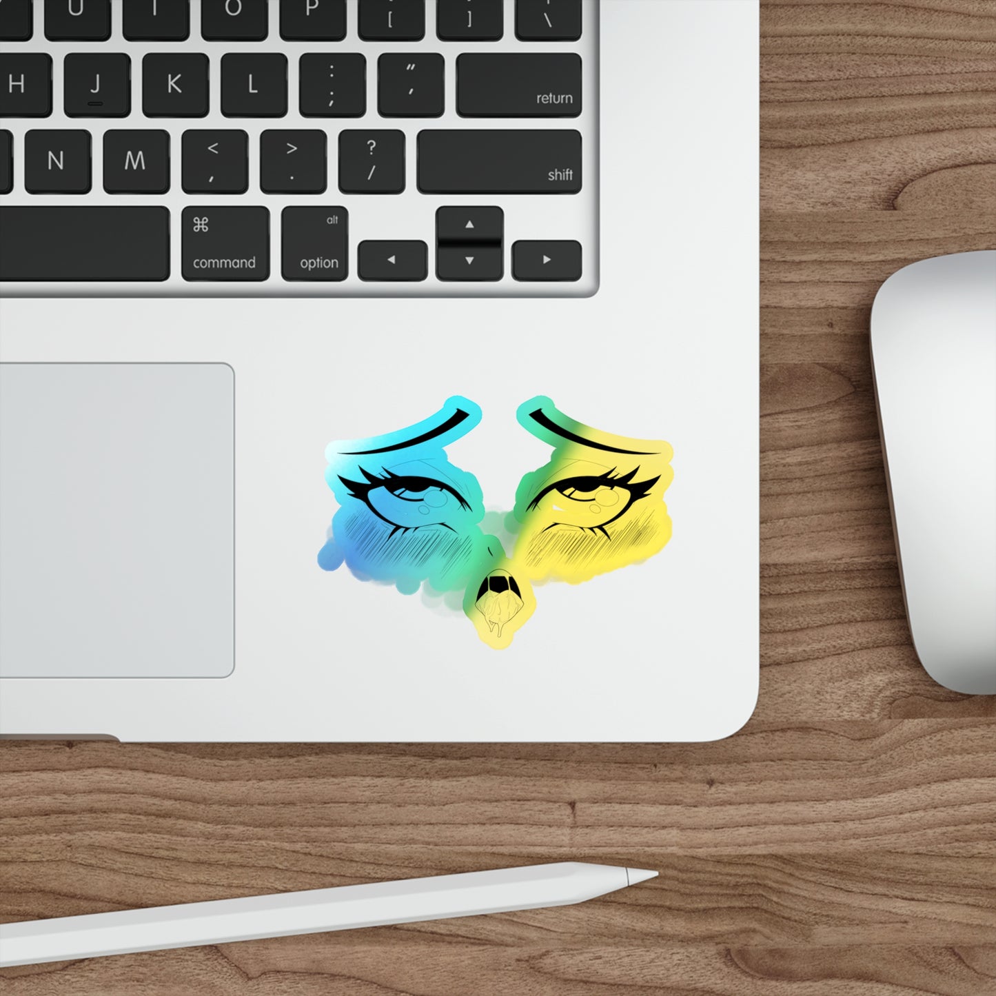 Ahegao Rolling Eyes with Mouth Holographic Sticker – Anime Face Expression Decal for Laptop, Water Bottle, Journal, or Car