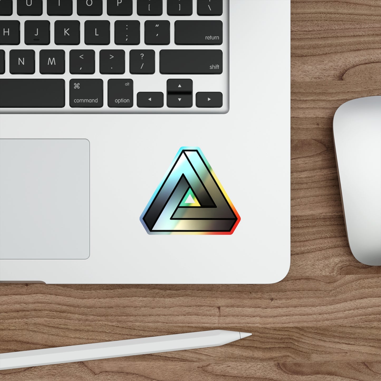 Penrose Triangle Sticker - Greyscale Optical Illusion Cyberpunk Vaporwave Decal for Laptop or Sketchbook
