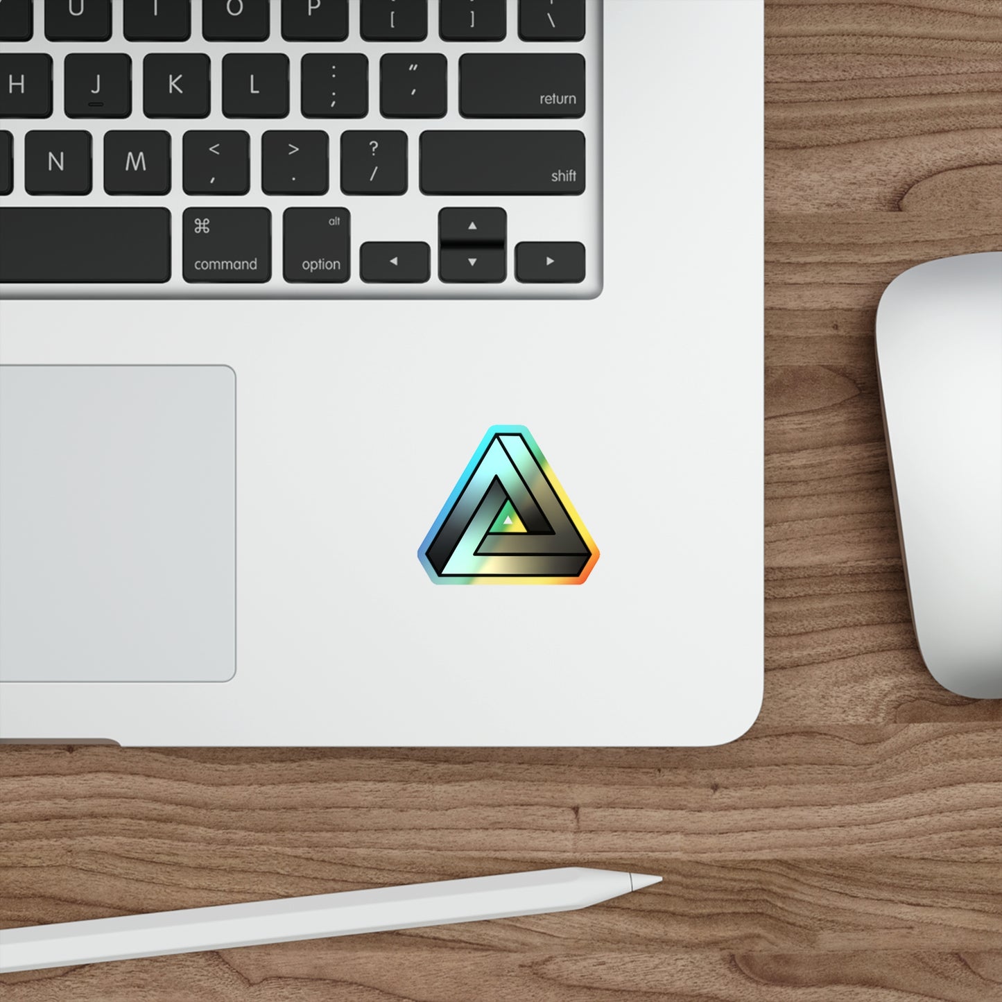 Penrose Triangle Sticker - Greyscale Optical Illusion Cyberpunk Vaporwave Decal for Laptop or Sketchbook