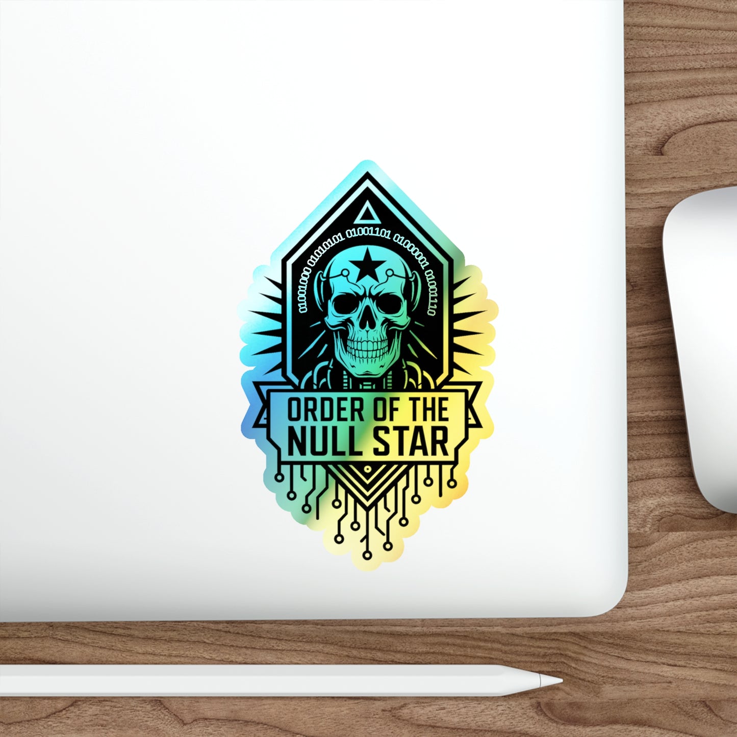 Holographic Cyberpunk Skull Sticker – Order of the Null Star Vinyl Decal for Laptops, Cyberpunk 2077, Edgerunners, Astropunk Aesthetic