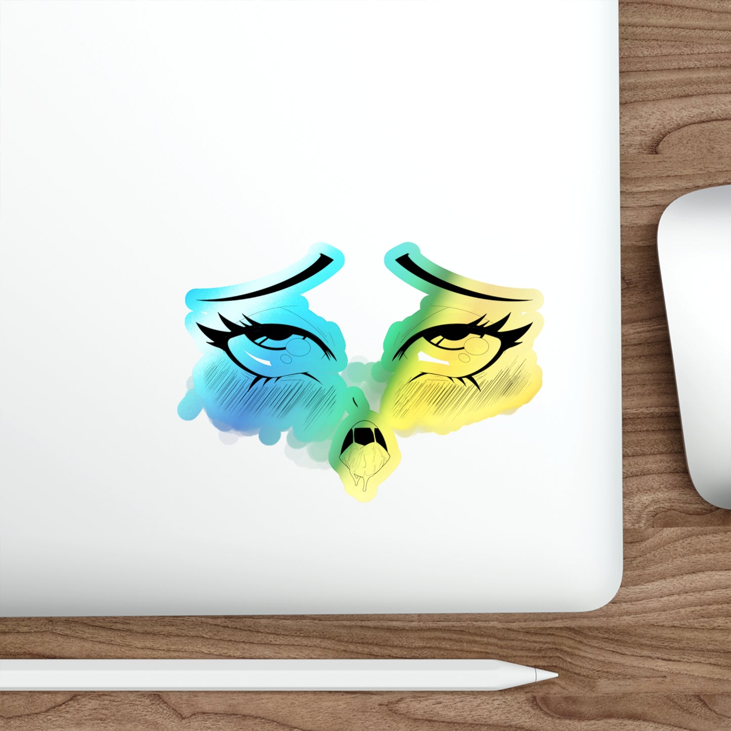 Ahegao Rolling Eyes with Mouth Holographic Sticker – Anime Face Expression Decal for Laptop, Water Bottle, Journal, or Car