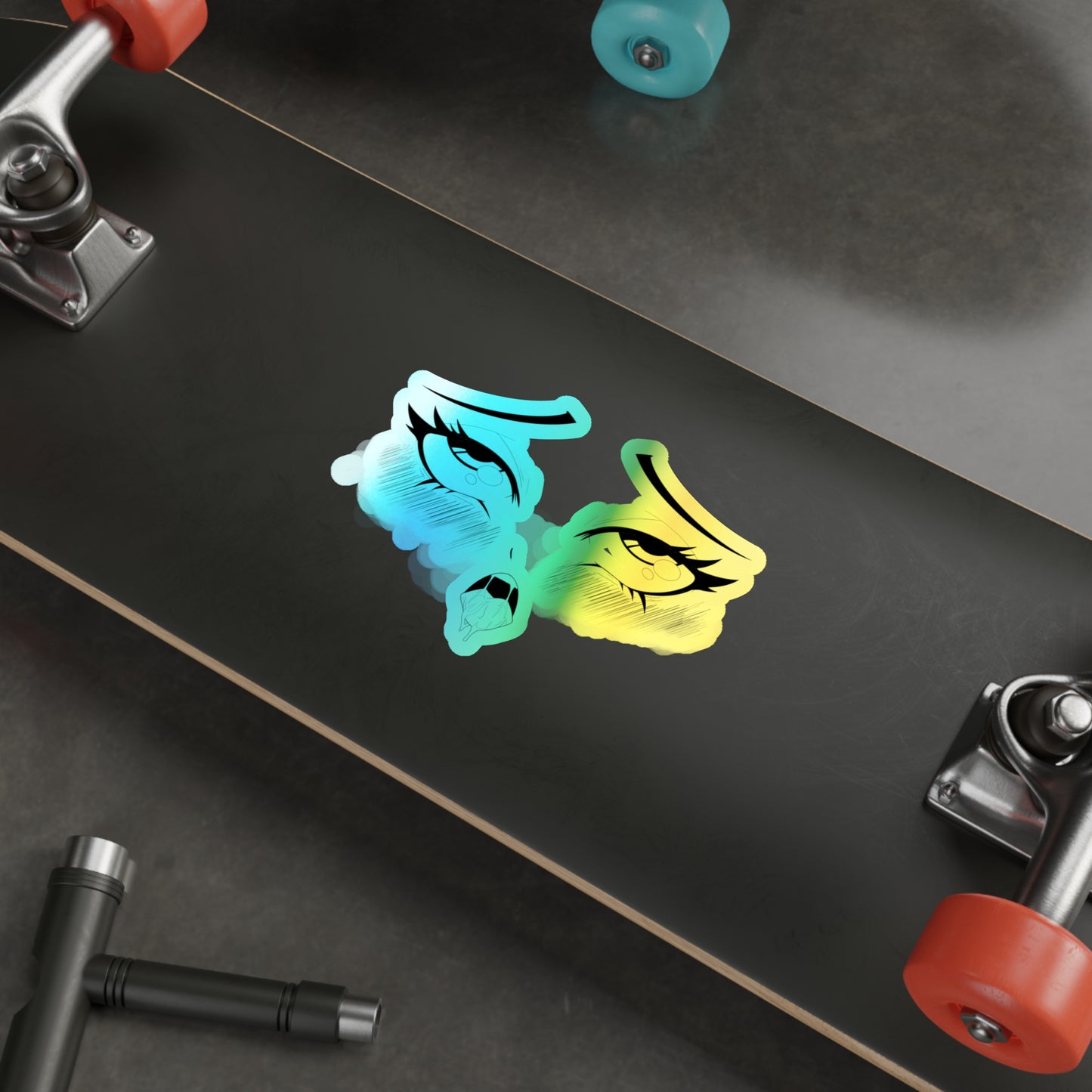 Ahegao Rolling Eyes with Mouth Holographic Sticker – Anime Face Expression Decal for Laptop, Water Bottle, Journal, or Car