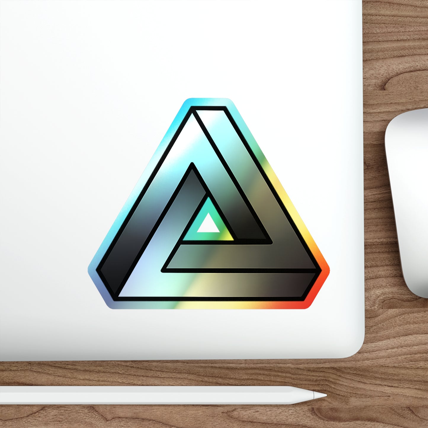 Penrose Triangle Sticker - Greyscale Optical Illusion Cyberpunk Vaporwave Decal for Laptop or Sketchbook