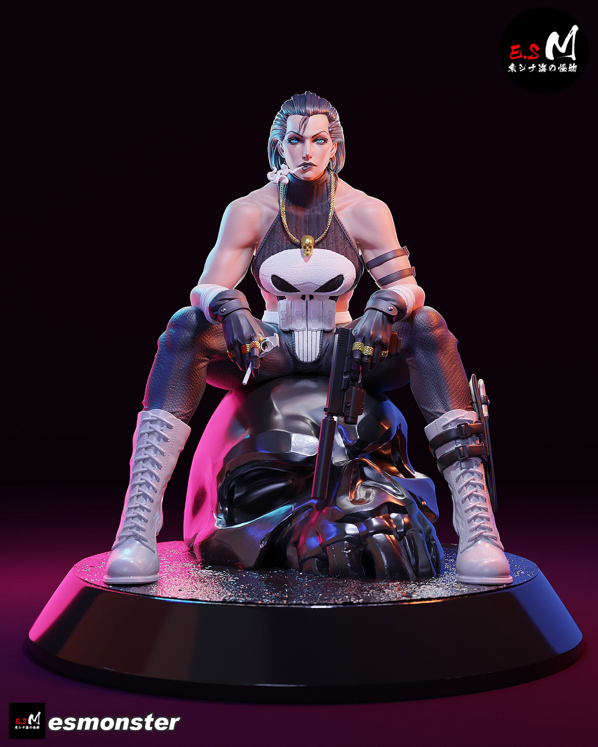 Lady Punisher Skull Style Marvel Unpainted Resin Garage Model Kit (1/6-1/12)