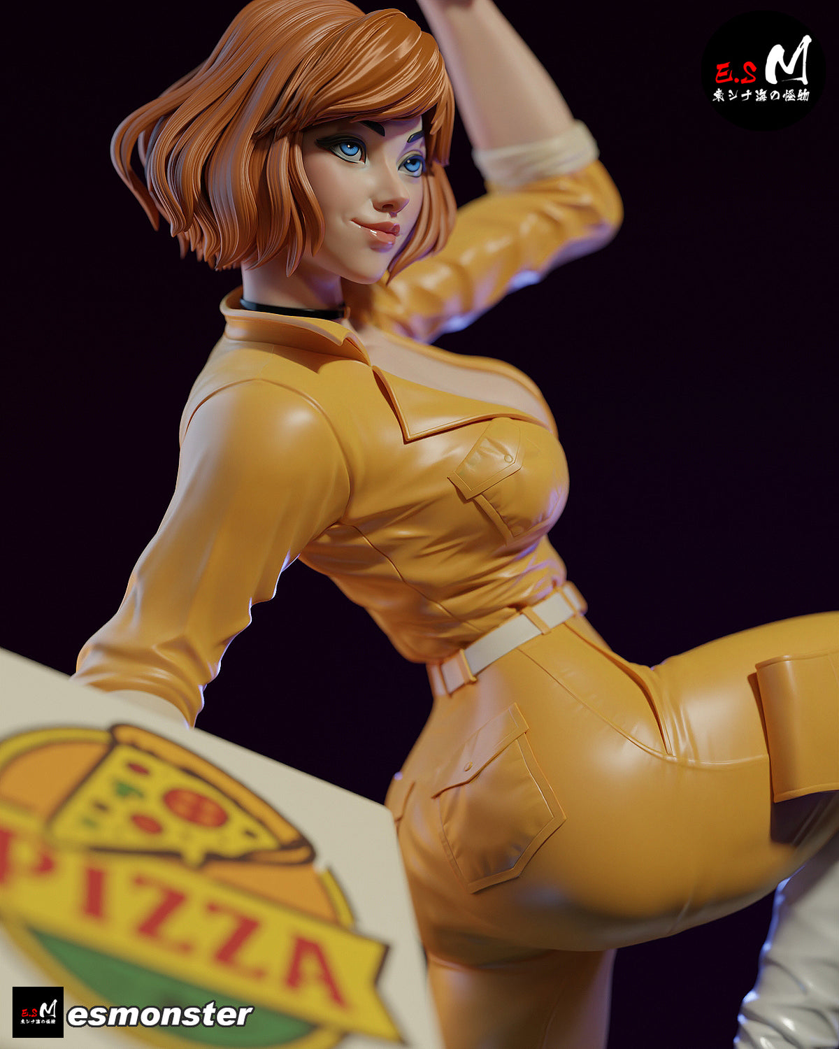 April O'Neil Pizza Style TMNT Cartoon Unpainted Resin Garage Kit (1/6-1/12)