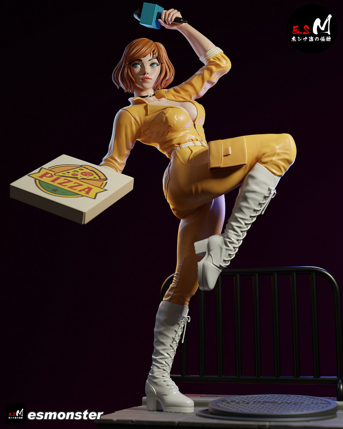 April O'Neil Pizza Style TMNT Cartoon Unpainted Resin Garage Kit (1/6-1/12)