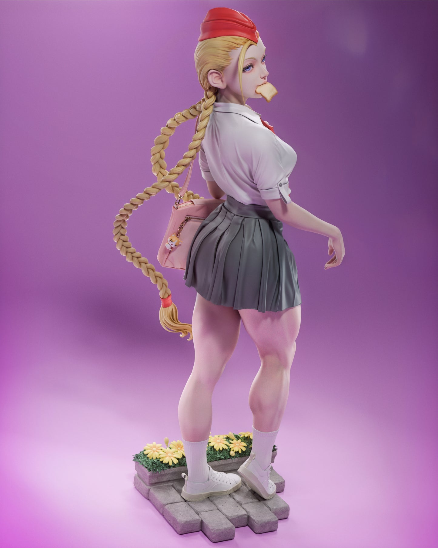 Side view of Cammy figure kit parts laid out before assembly.
