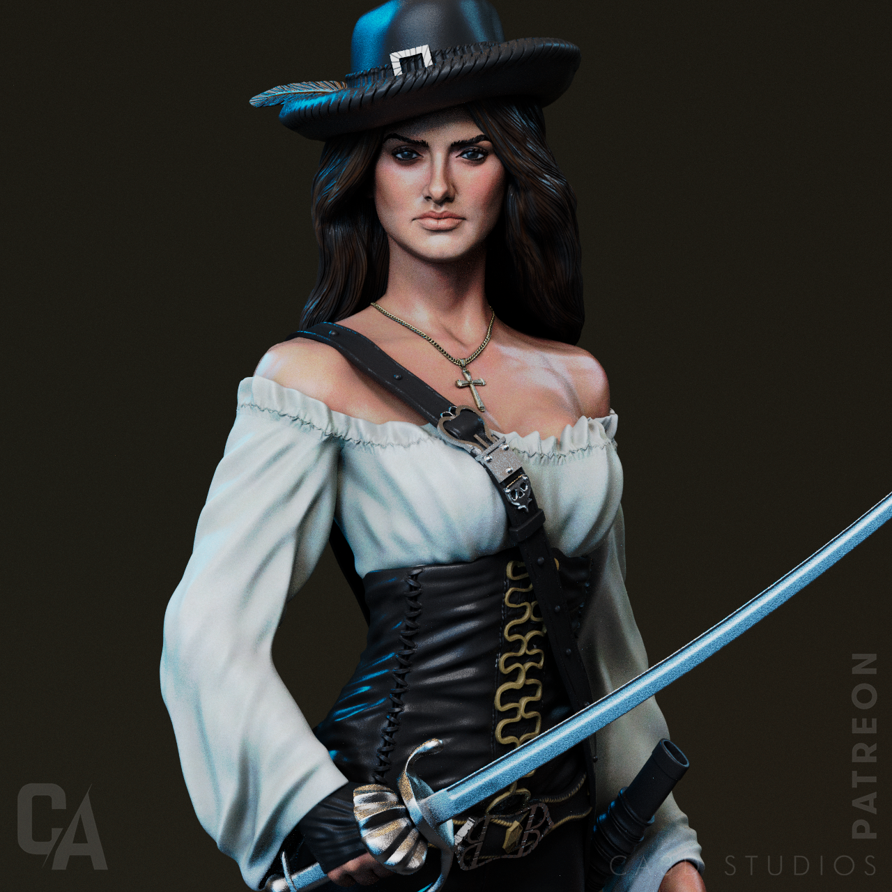 Angelica Teach style Pirate Queen resin kit – Unpainted 3D Printed Model kit