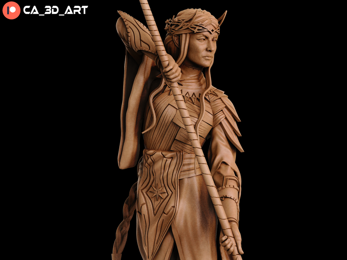 Unpainted Galadriel-style resin kit with crown and flowing robes.