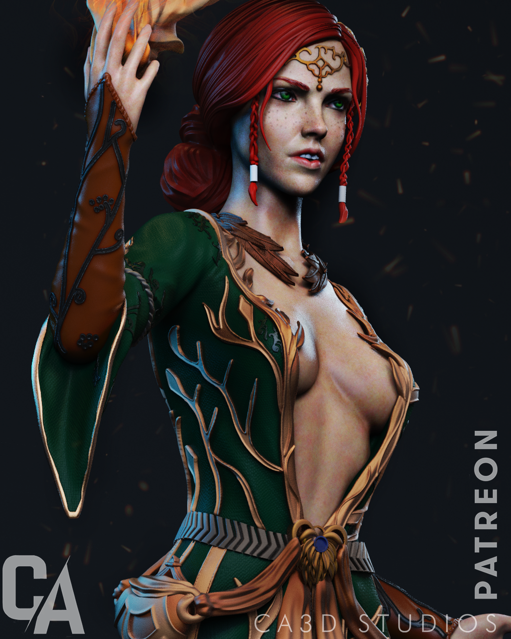 Triss Merigold style Flame Sorceress Girl resin kit – Unpainted 3D Printed Model kit