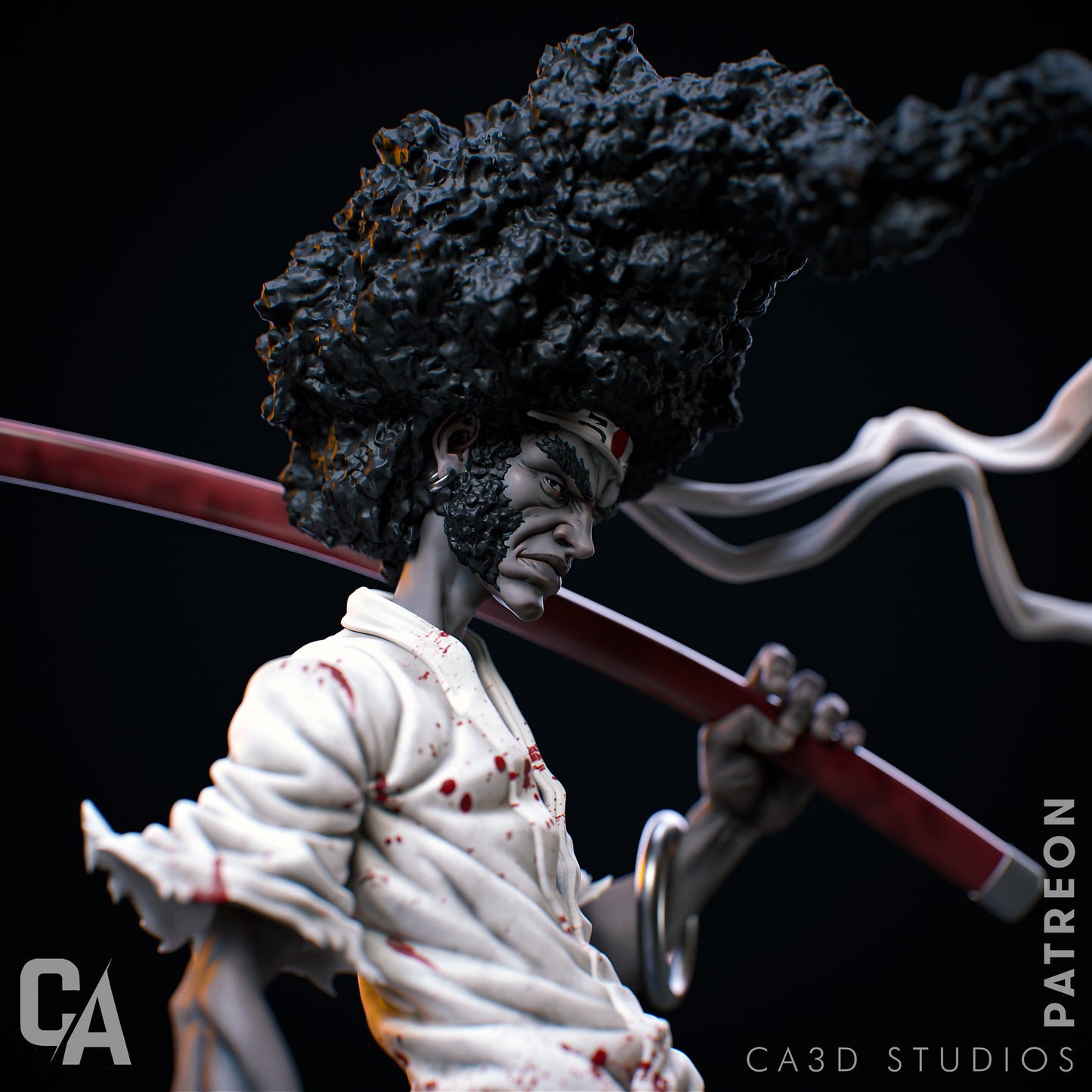 Afro Samurai style Sword-Wielding Warrior resin kit – Unpainted 3D Printed Model kit