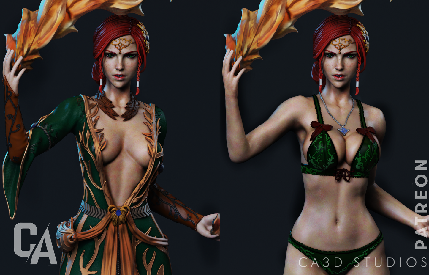 Triss Merigold style Flame Sorceress Girl resin kit – Unpainted 3D Printed Model kit