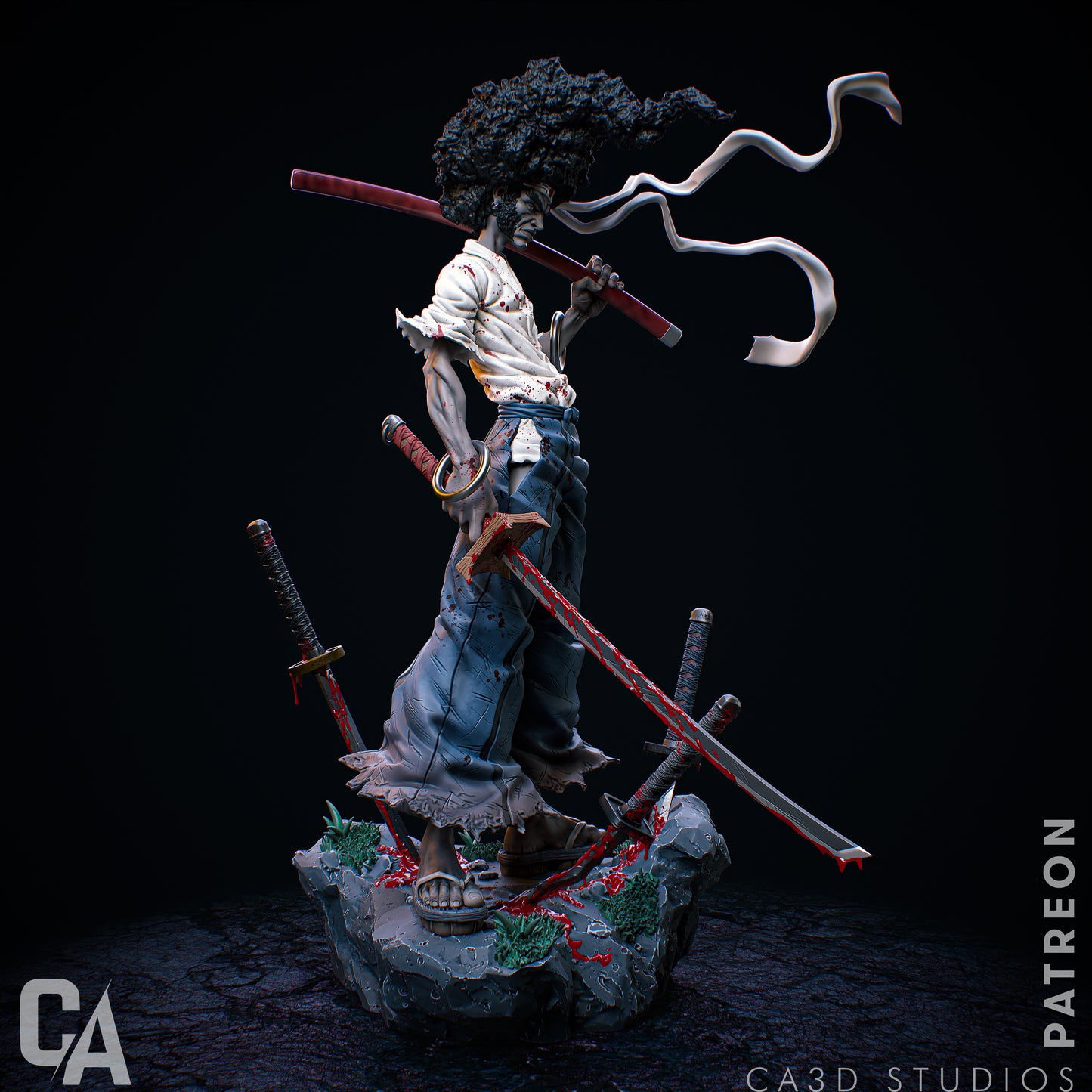 Afro Samurai style Sword-Wielding Warrior resin kit – Unpainted 3D Printed Model kit