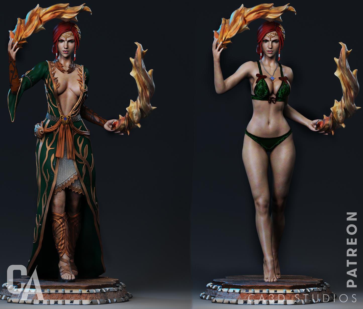 Triss Merigold style Flame Sorceress Girl resin kit – Unpainted 3D Printed Model kit