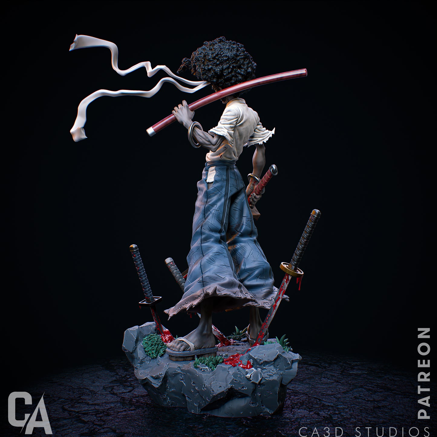 Afro Samurai style Sword-Wielding Warrior resin kit – Unpainted 3D Printed Model kit