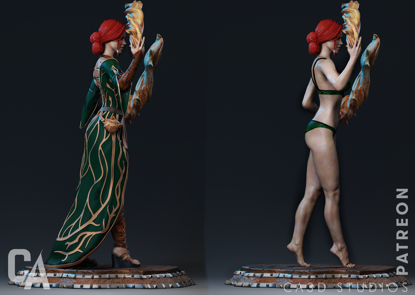 Triss Merigold style Flame Sorceress Girl resin kit – Unpainted 3D Printed Model kit