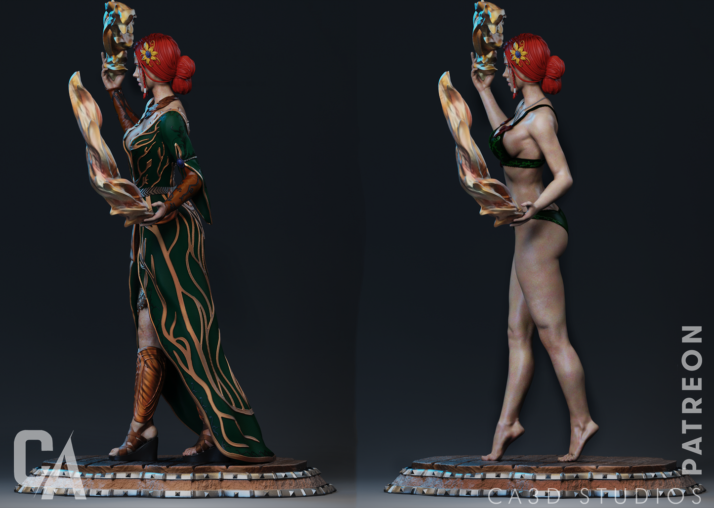 Triss Merigold style Flame Sorceress Girl resin kit – Unpainted 3D Printed Model kit