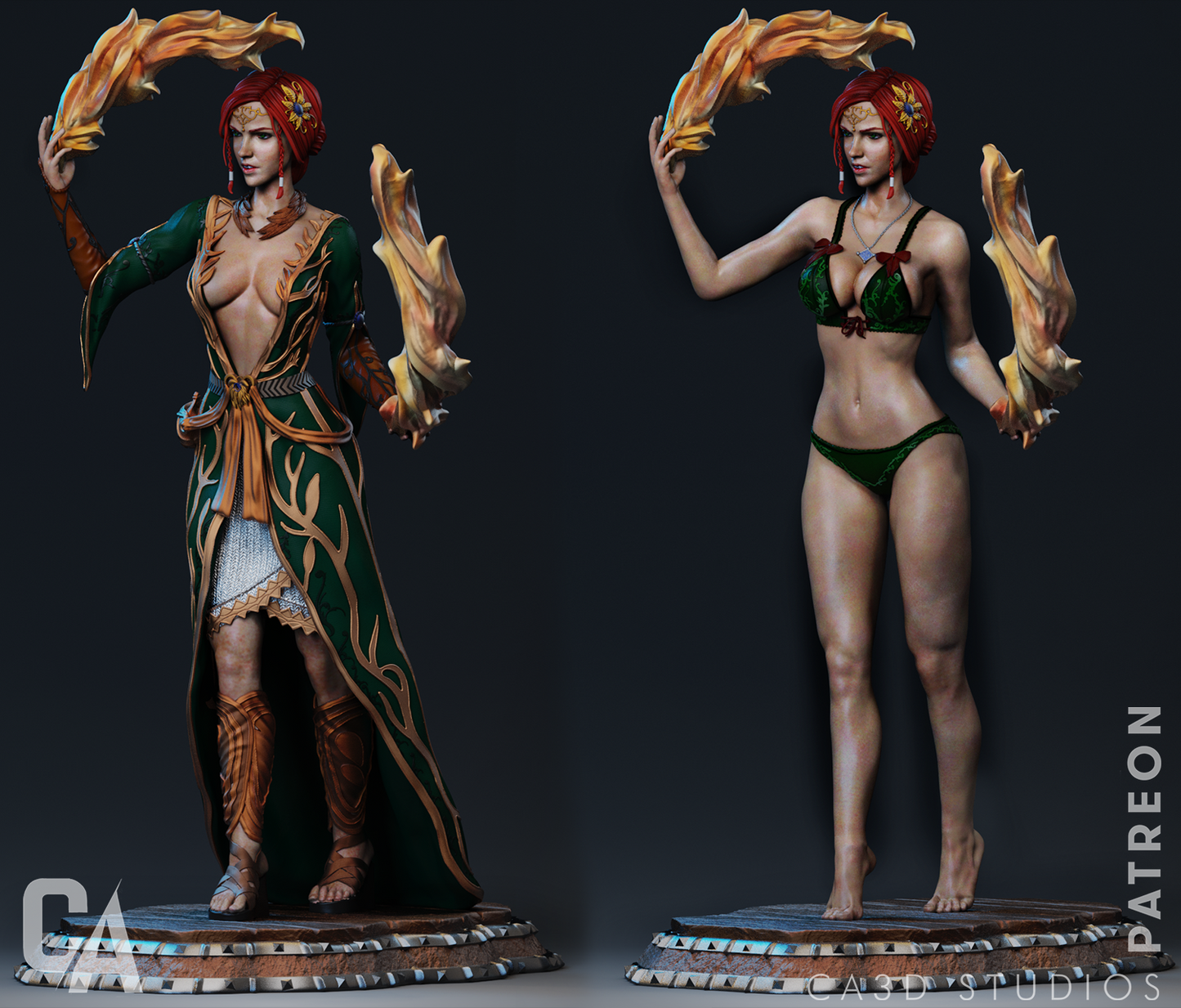 Triss Merigold style Flame Sorceress Girl resin kit – Unpainted 3D Printed Model kit