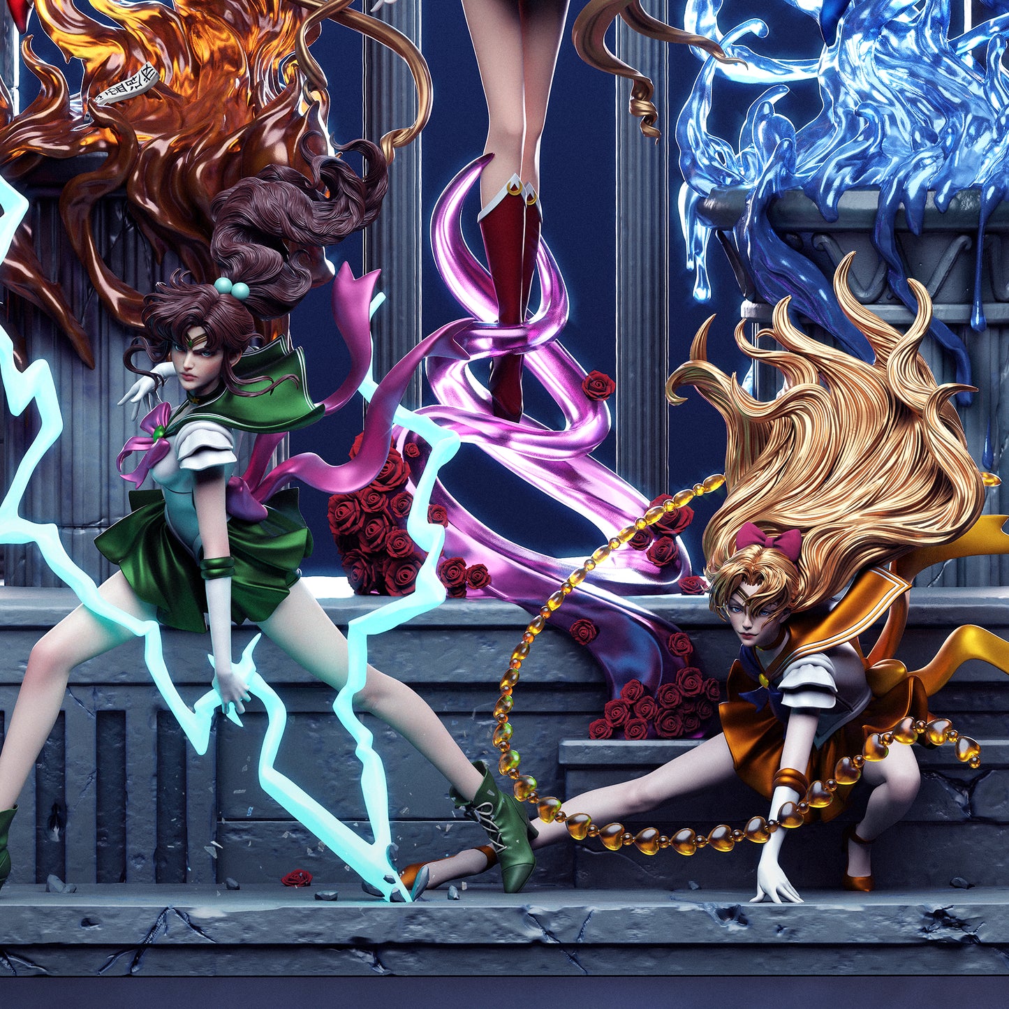 Sailor Guardians diorama figure kit - Unpainted 3D printed resin model kit