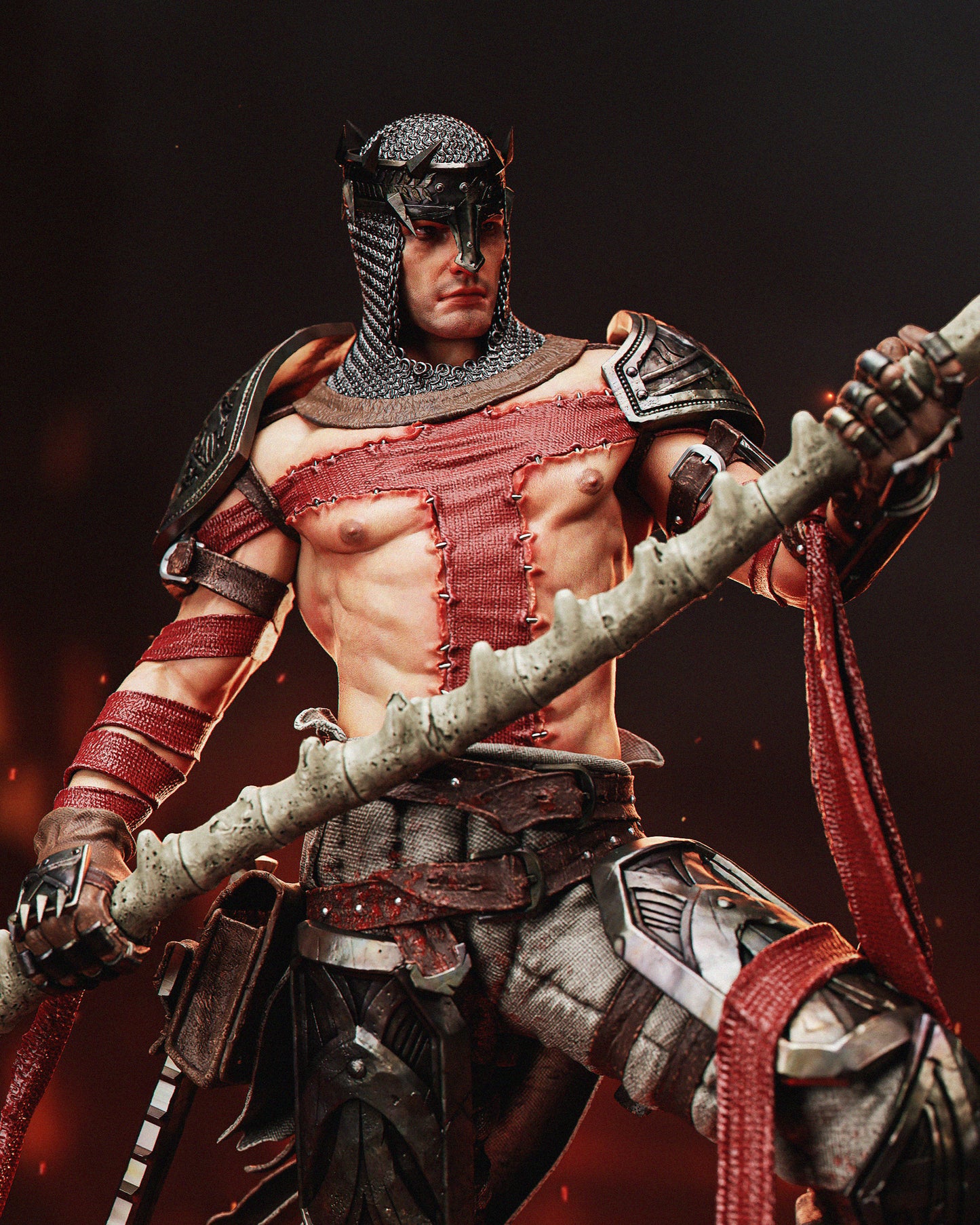 Dante holding a scythe against a dark background