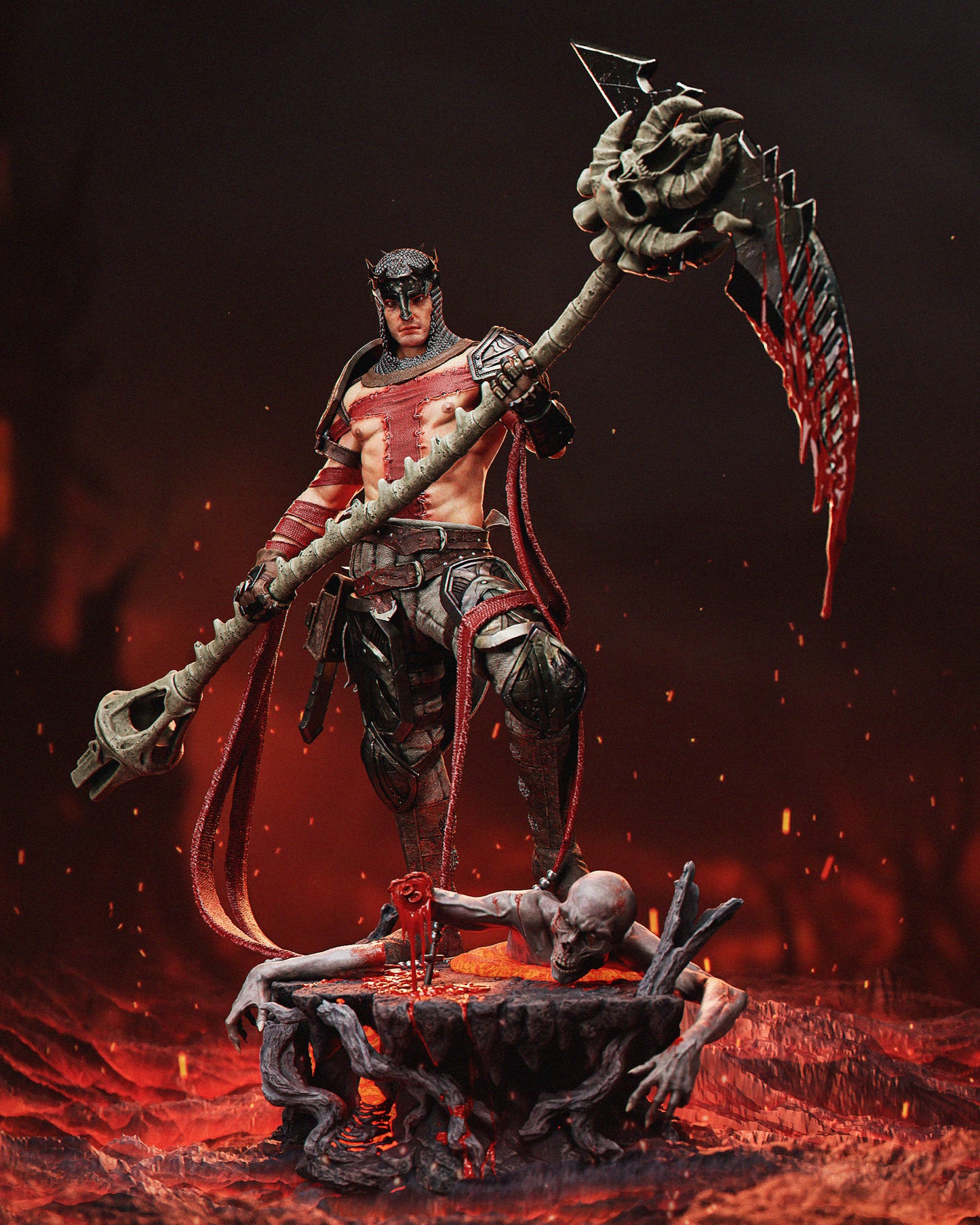Painted Dante statue with battle-worn effects.