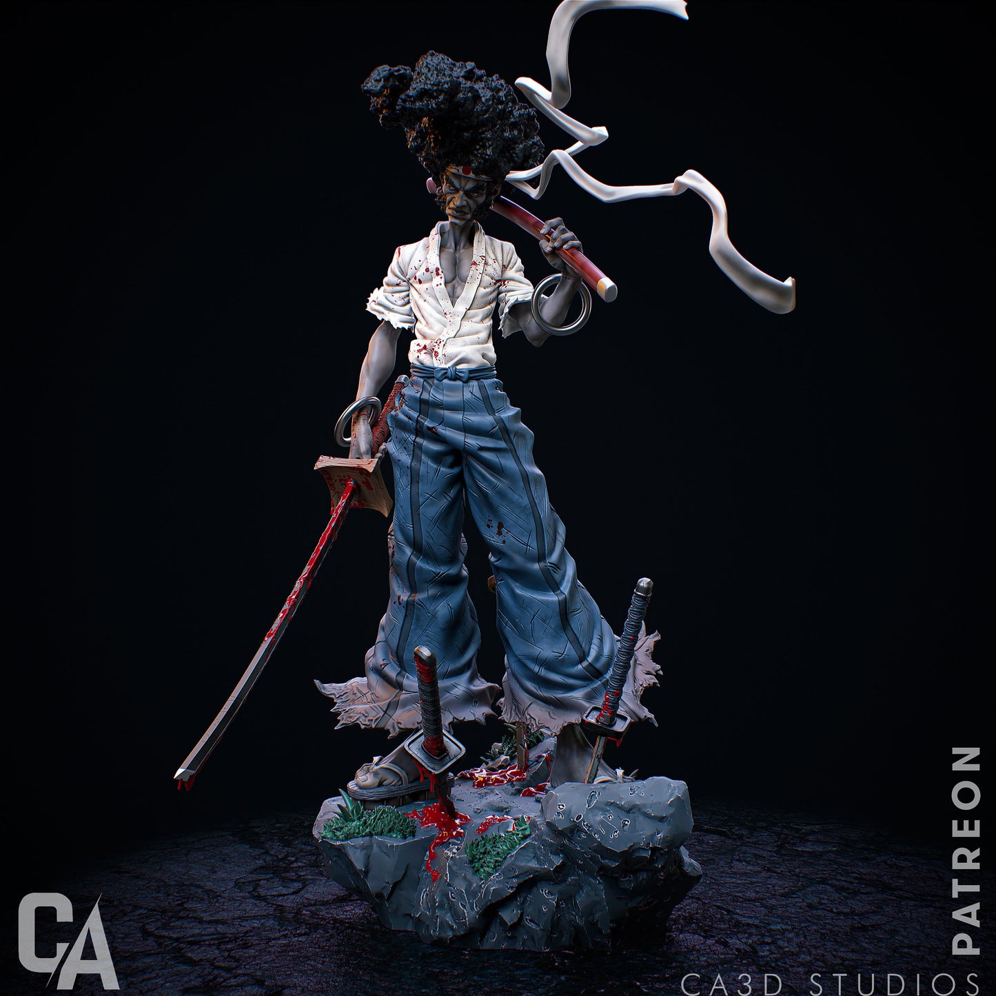 Afro Samurai style Sword-Wielding Warrior resin kit – Unpainted 3D Printed Model kit