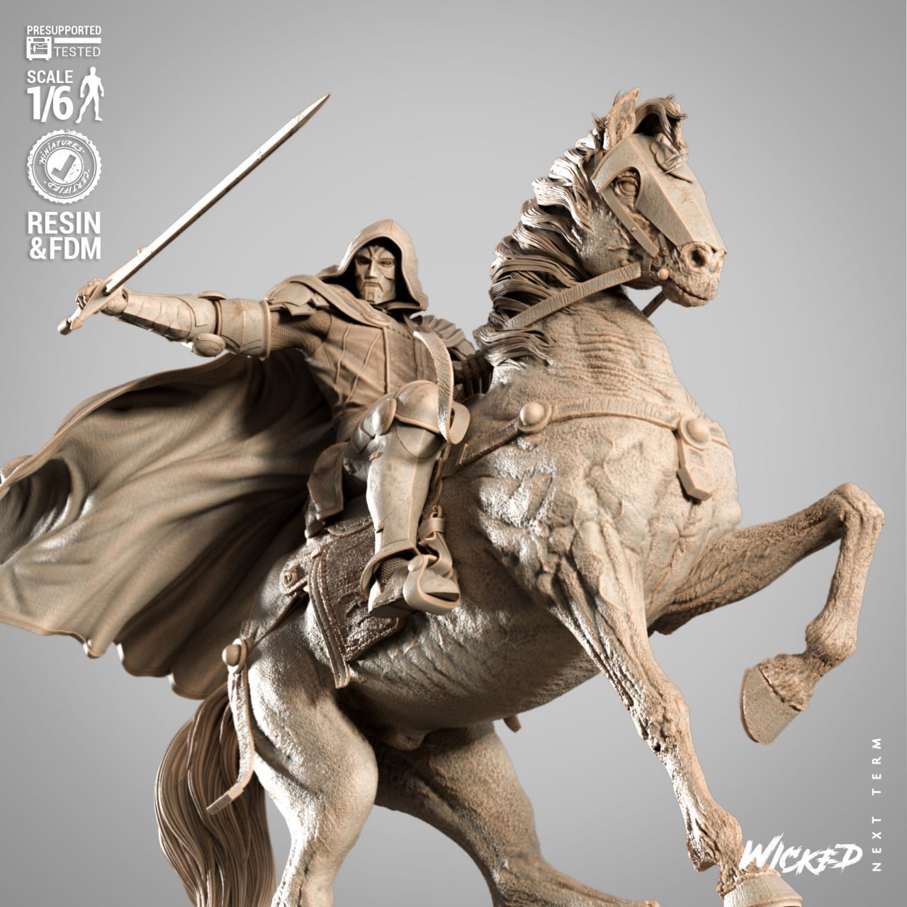 Infamous Dr Doom style Iron Tyrant on horse resin kit – Unpainted 3D Printed Model kit