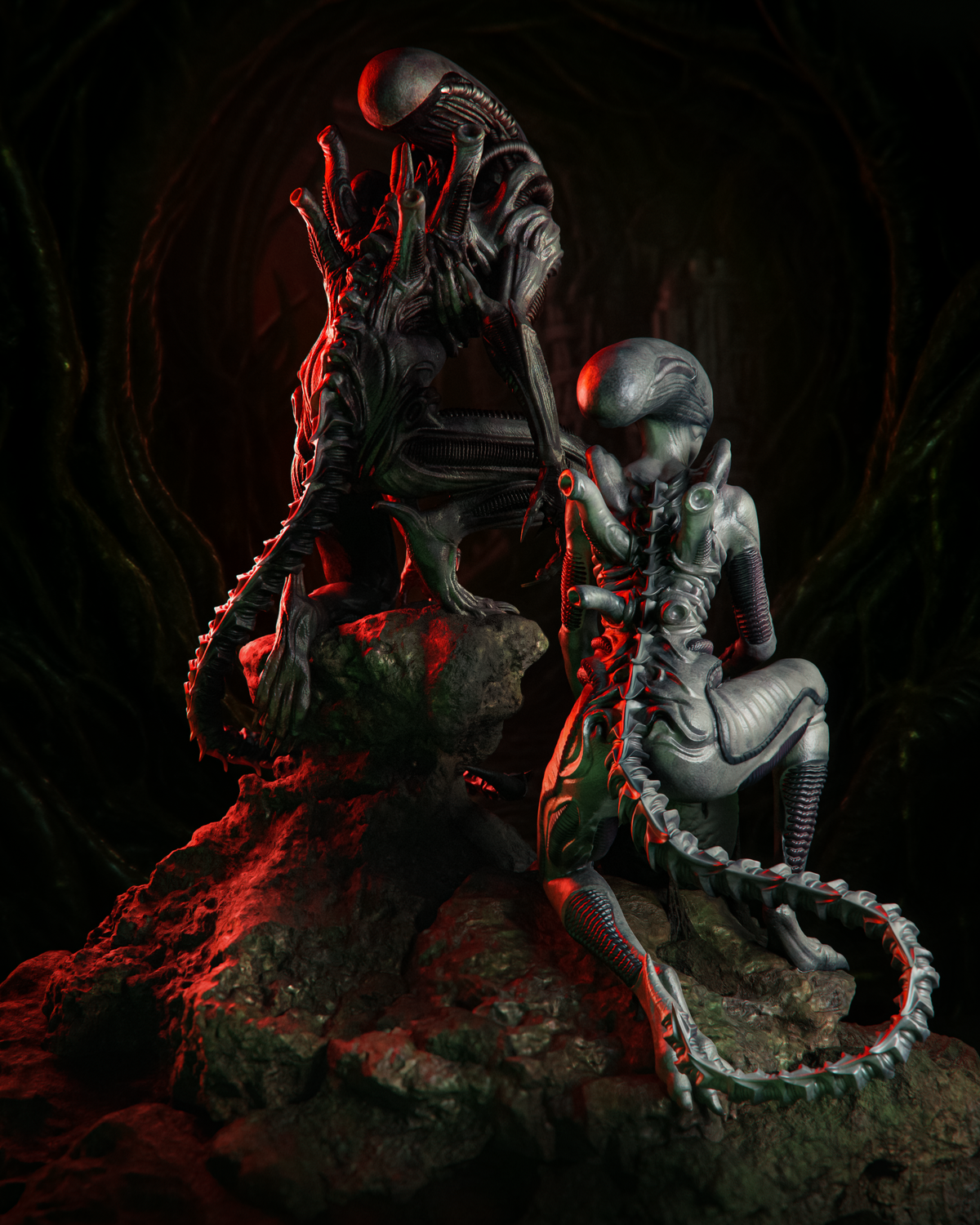 Mated Pair Xenomorph Style Alien Horror Sci-Fi Unpainted Resin Garage (1/6-1/12)