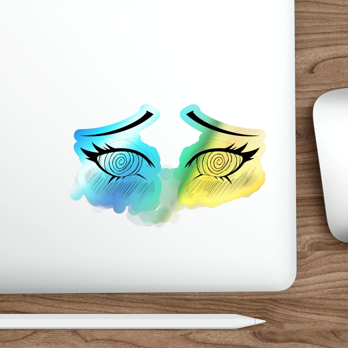 Ahegao Hypno Eyes Holographic Sticker – Anime Face Expression Decal for Laptop, Water Bottle, Journal, or Car