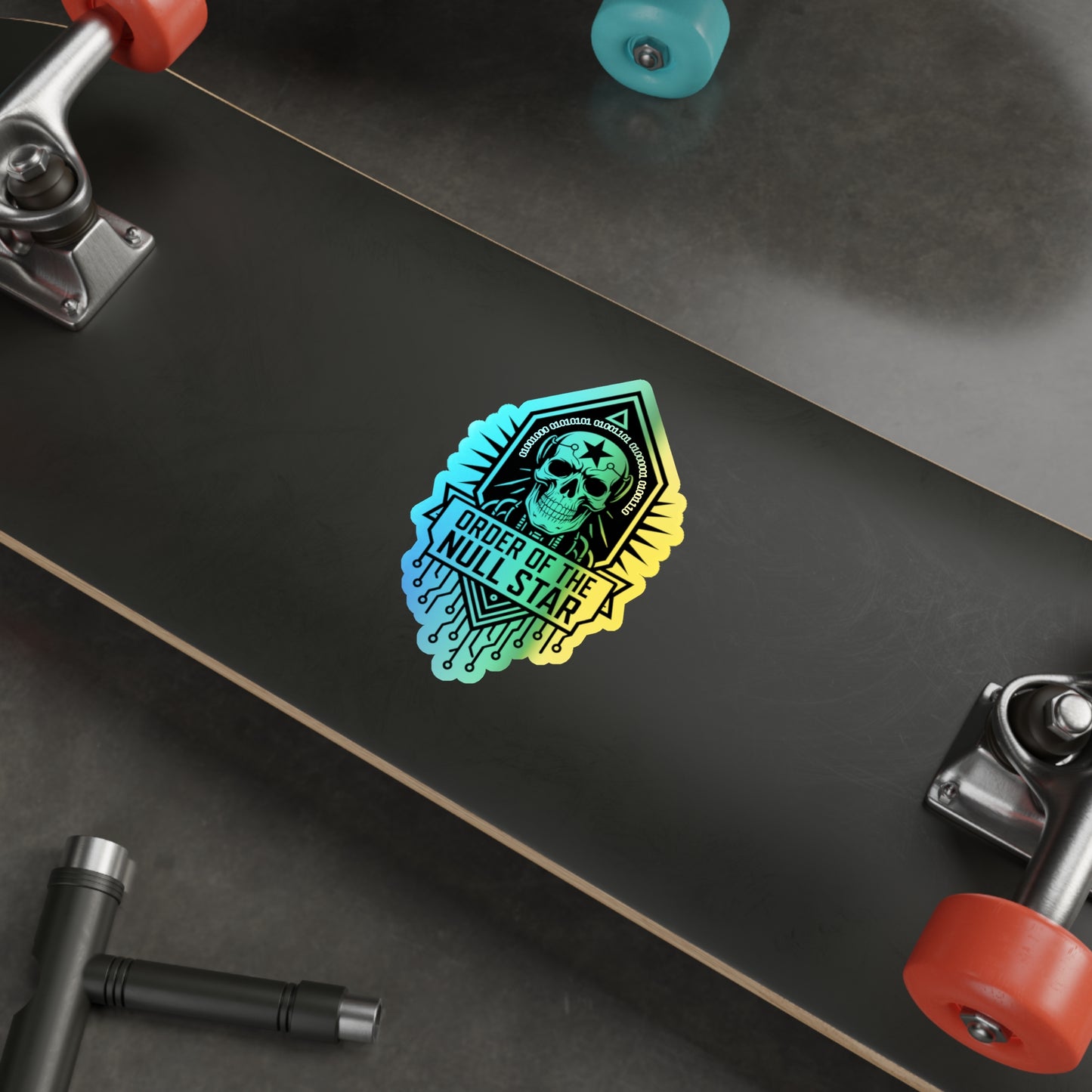 Holographic Cyberpunk Skull Sticker – Order of the Null Star Vinyl Decal for Laptops, Cyberpunk 2077, Edgerunners, Astropunk Aesthetic