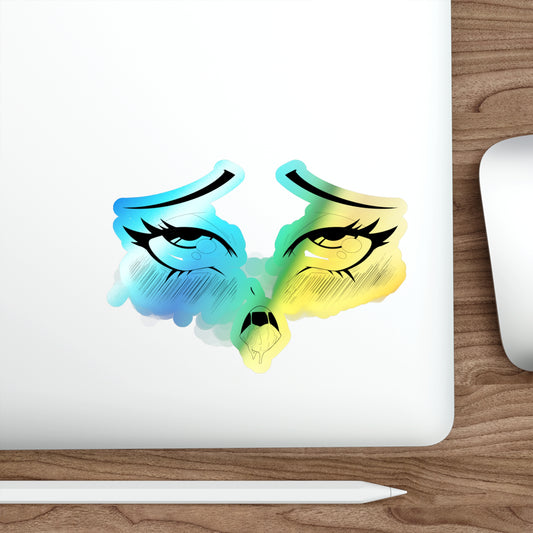 Ahegao Rolling Eyes with Mouth Holographic Sticker – Anime Face Expression Decal for Laptop, Water Bottle, Journal, or Car