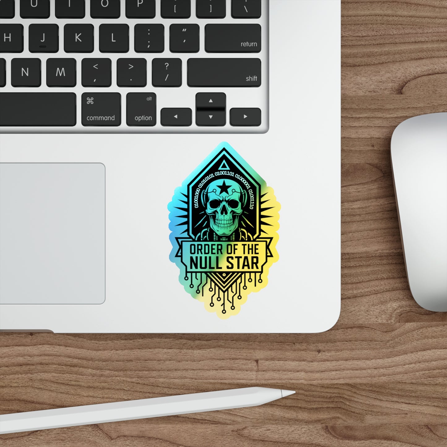 Holographic Cyberpunk Skull Sticker – Order of the Null Star Vinyl Decal for Laptops, Cyberpunk 2077, Edgerunners, Astropunk Aesthetic