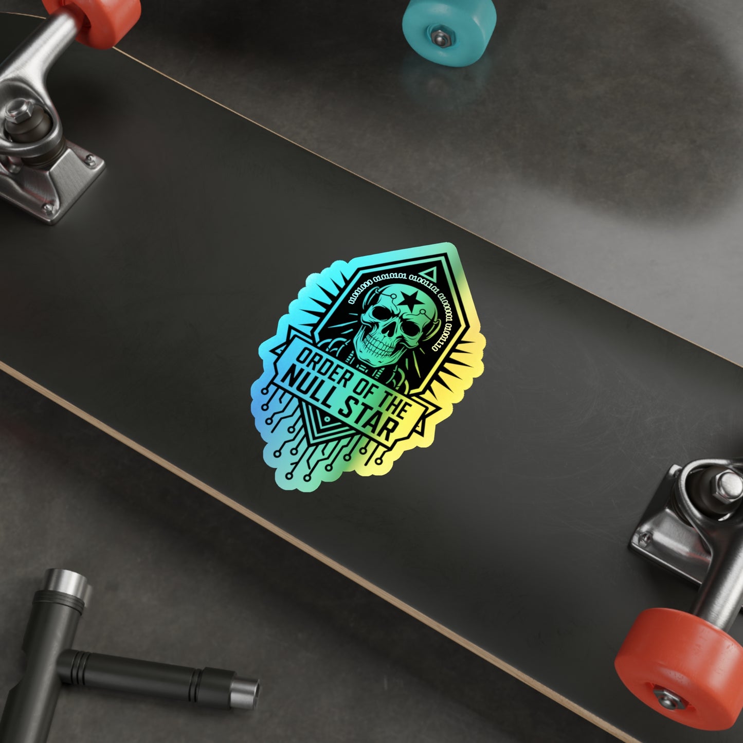 Holographic Cyberpunk Skull Sticker – Order of the Null Star Vinyl Decal for Laptops, Cyberpunk 2077, Edgerunners, Astropunk Aesthetic
