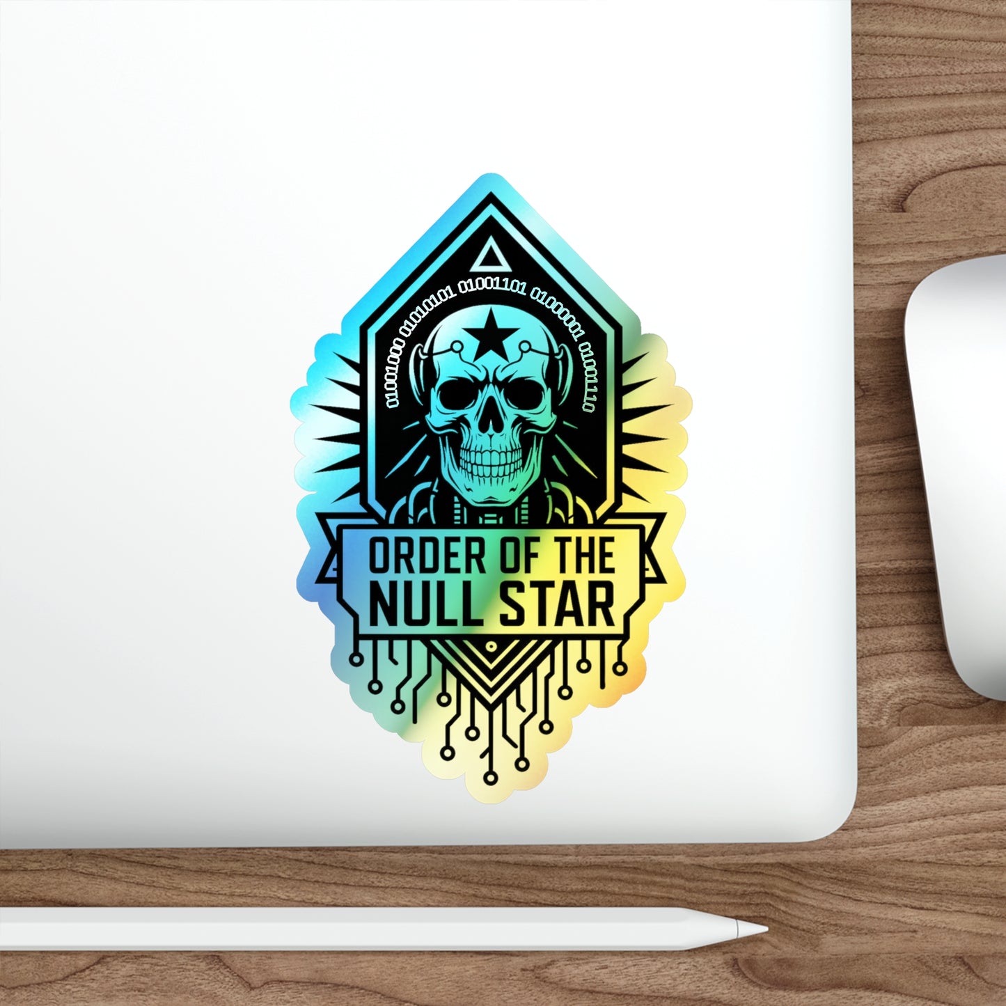 Holographic Cyberpunk Skull Sticker – Order of the Null Star Vinyl Decal for Laptops, Cyberpunk 2077, Edgerunners, Astropunk Aesthetic