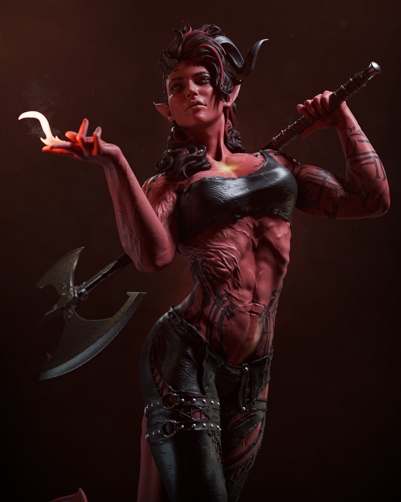 Karlach style Infernal Berserker Girl resin kit – Unpainted 3D Printed Model kit