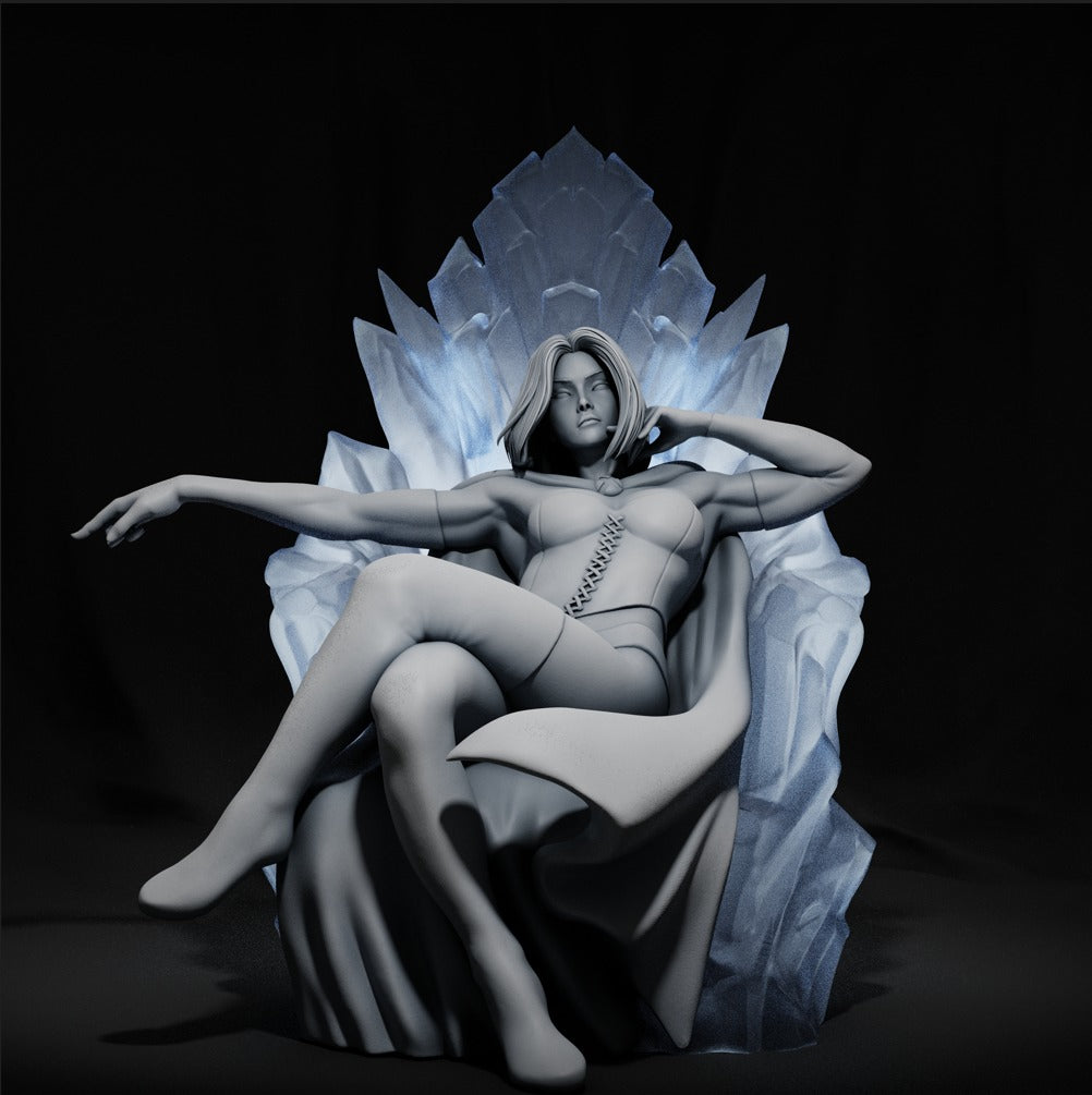 Emma Frost on throne Style Telepath Queen Resin Kit – Unpainted 3D Printed Model Kit