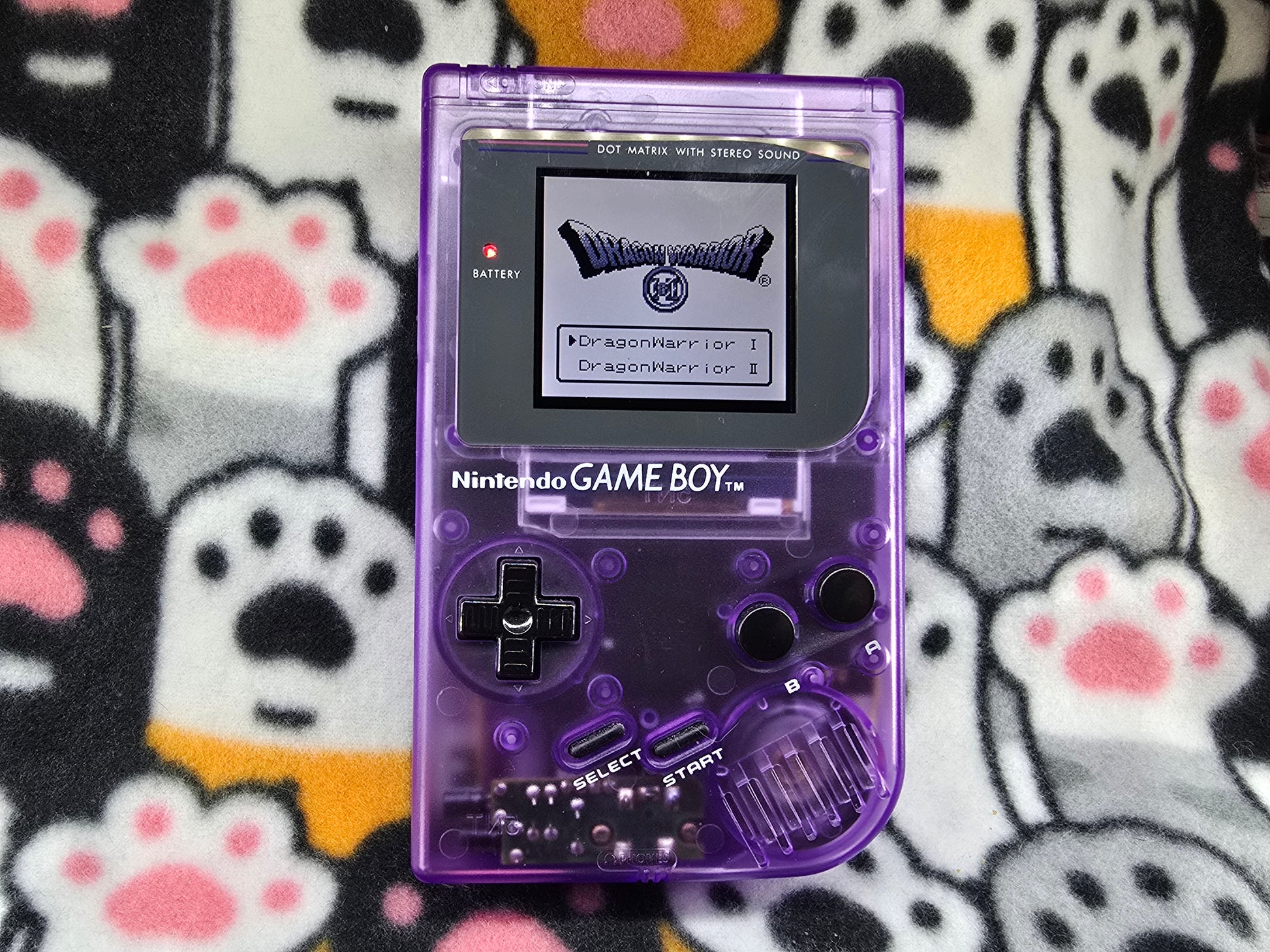 Custom Game Boy DMG-01 front view – retro handheld with upgraded shell