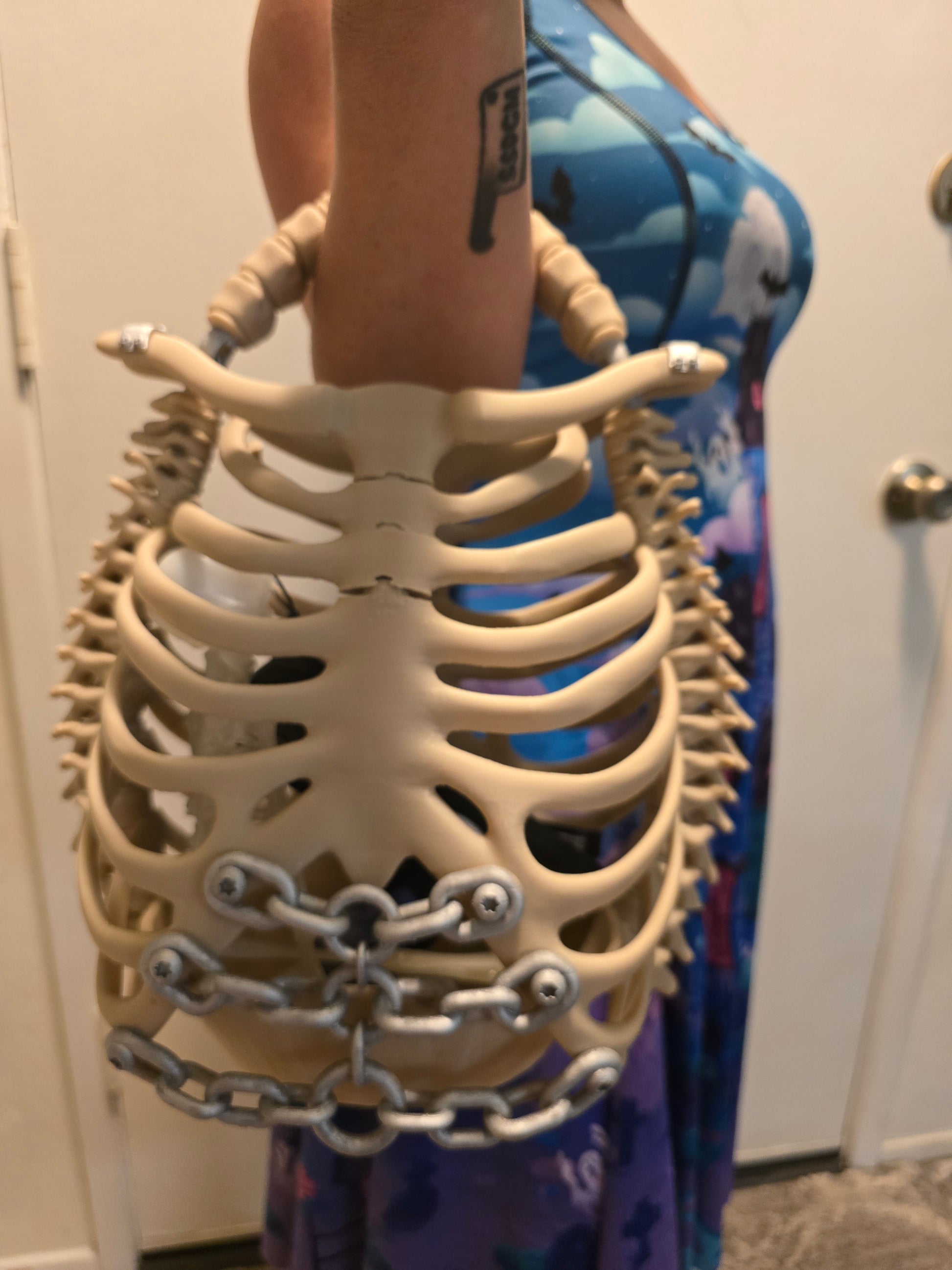 3D printed skeleton bone bag ribcage handbag with hinged opening and gothic aesthetic