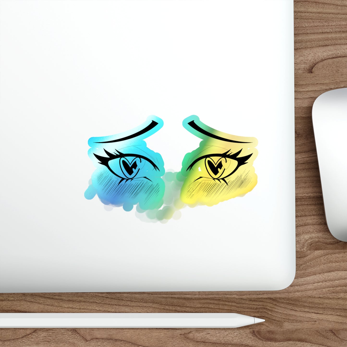 Ahegao Heart Eyes Holographic Sticker – Anime Face Expression Decal for Laptop, Water Bottle, Journal, or Car