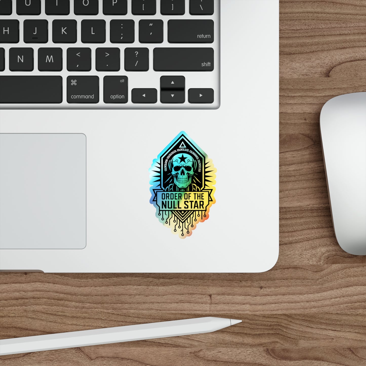 Holographic Cyberpunk Skull Sticker – Order of the Null Star Vinyl Decal for Laptops, Cyberpunk 2077, Edgerunners, Astropunk Aesthetic