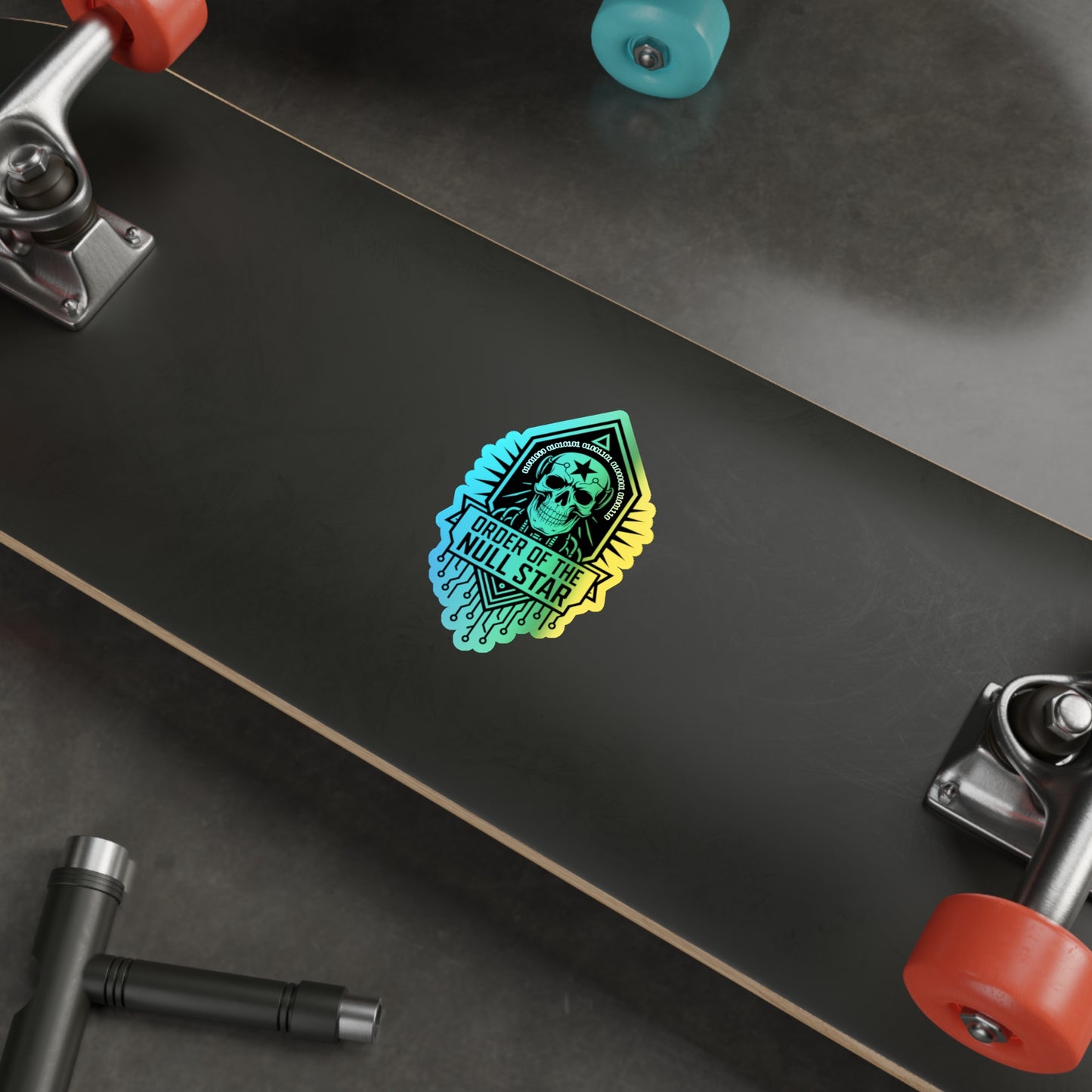 Holographic Cyberpunk Skull Sticker – Order of the Null Star Vinyl Decal for Laptops, Cyberpunk 2077, Edgerunners, Astropunk Aesthetic