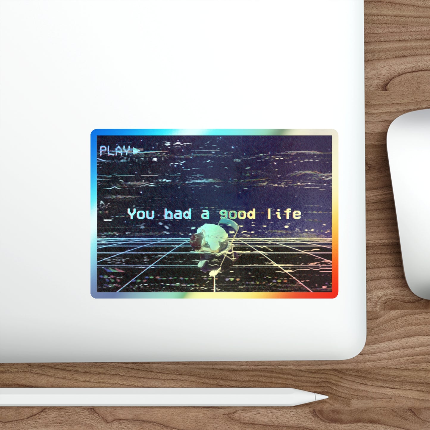 You Had a Good Life Holographic Sticker – Shinji Vaporwave Sad Anime Aesthetic, VHS Lo-Fi Vinyl Decal
